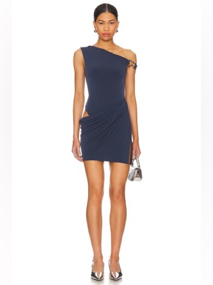 Nbd One-Shoulder Navy Ruched Mini Dress
